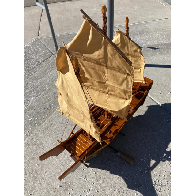 Scale Model of Chinese Junk Ship in Solid Teak Handcrafted in Hong Kong For Sale - Image 10 of 13