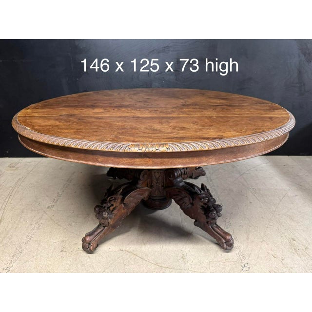 Wood French Carved Oak Hunting Table, 1860 For Sale - Image 7 of 10