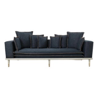 Midcentury Roche Bobois Style Denim Platform Sofa For Sale