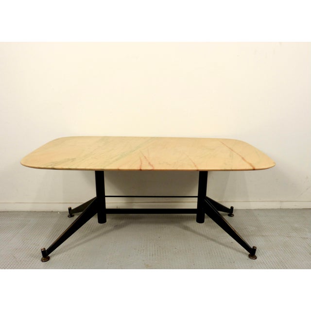 1960s Italian Geometric Table in Carrara Marble and Steel For Sale - Image 5 of 10