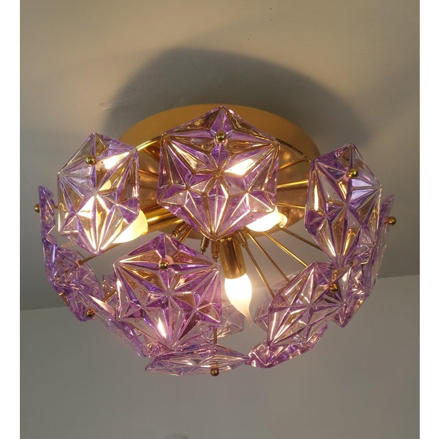 Vintage Prismatic Sputnik Chandelier Mid-Century Modern Sputnik Flush Mount Purple Diamond-Cut Glass Lighting For Sale - Image 9 of 12