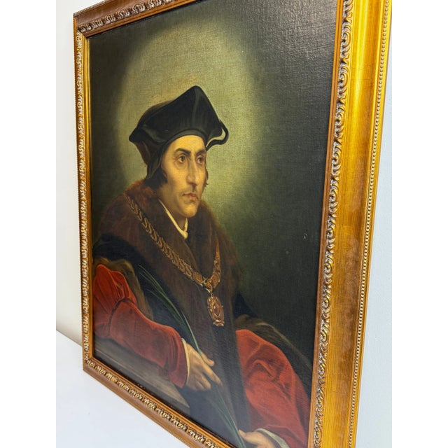 Early 20th Century Tudor Oil Portrait of Sir Thomas More Manner of Hans Holbein For Sale - Image 6 of 12