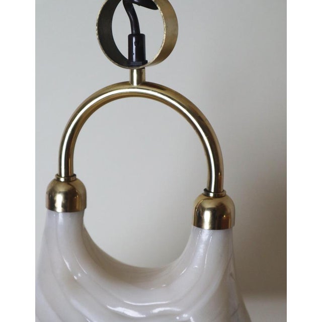 1970s Mid-Century Modern White and Gilt Pendant Lamp with Pull Mechanism, 1970s For Sale - Image 5 of 18
