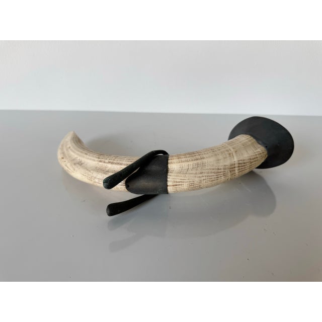 Metal Vintage Faux Tusk Resin Candle Holder With Metal Accents For Sale - Image 7 of 11