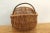 Farmhouse French Antique Buttocks Harvest Gathering Wicker Basket With Grape Vine Handle Early 20's Century For Sale - Image 3 of 8