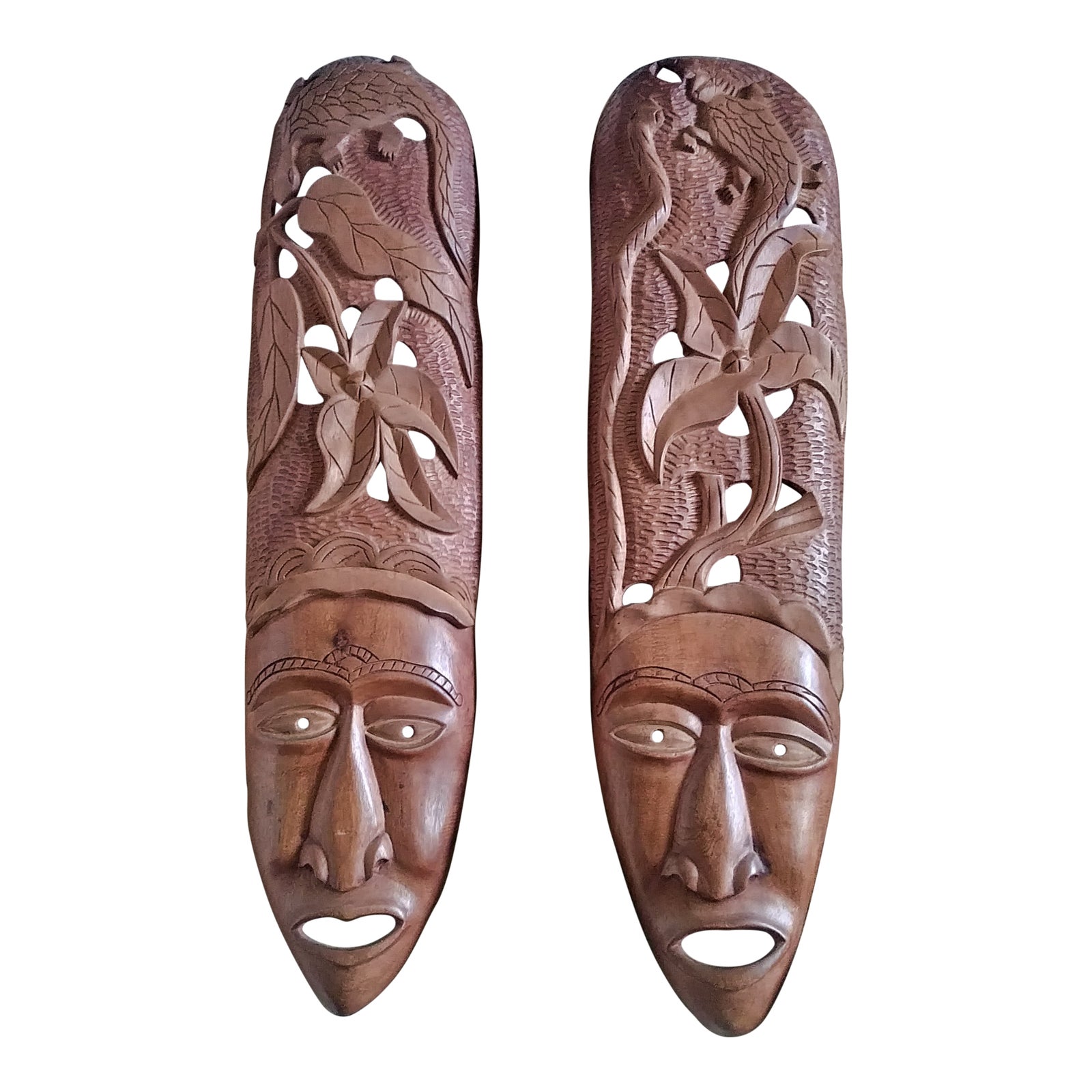Haitian Hand Carved Wooden Masks Wall Art a Pair Chairish