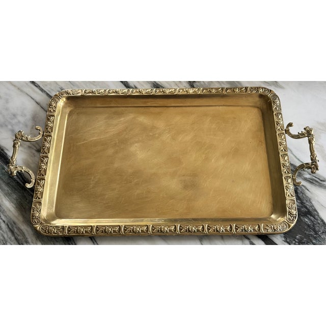 Vintage Lion Head & Rose Motif Brass Serving Tray For Sale In Seattle - Image 6 of 12