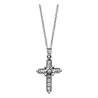 White Diamond Cross Pendant with White Gold Necklace 18 Karat White Gold For Sale