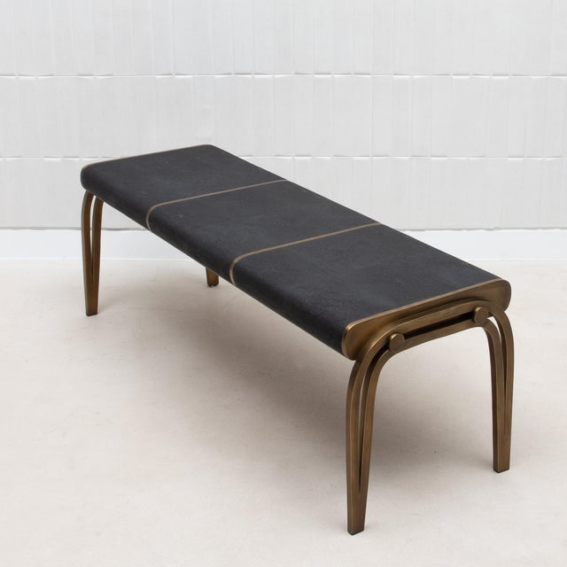 2020s Bench in Black Shagreen With Bronze Patina Brass Detail by R&y Augousti For Sale - Image 5 of 9