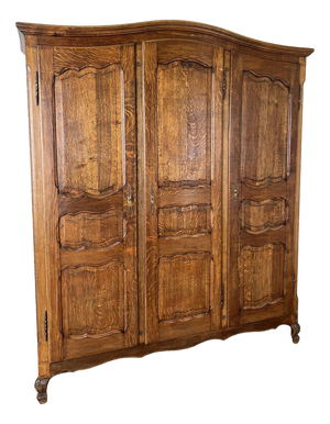 Vintage French Louis XVI Style Carved Oak 3-Door Wardrobe