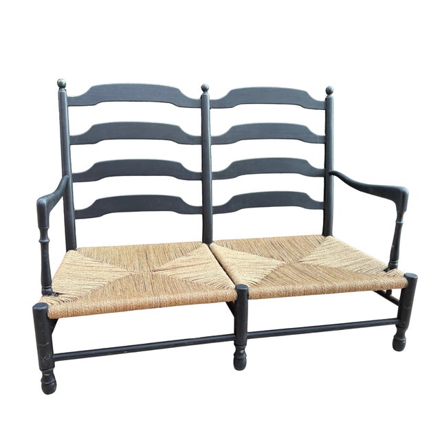 Wood Provençal Ladder-Back Bench with Woven Rush Seats, 1880s For Sale - Image 7 of 7