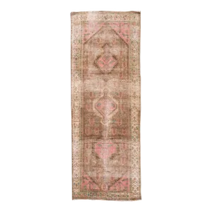 1960s Vintage Azeri Runner Handmade Tan Tribal Wool Runner
