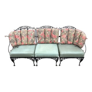 Beautiful Vintage Woodard 3 Piece Bench With Cushions, Attributed For Sale