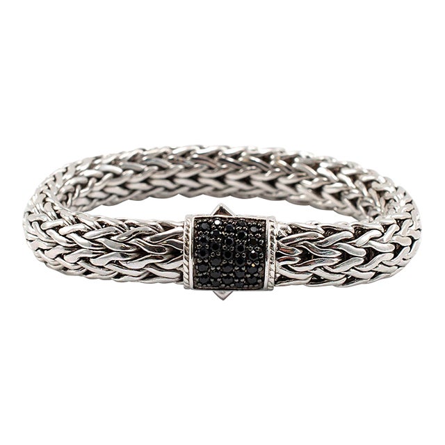 John Hardy 925 Sterling Silver Pave Black Sapphire Icon Link Bracelet For Sale