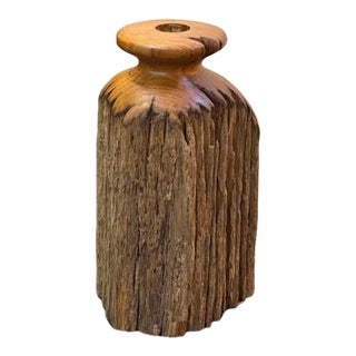 Hand Carved Wood Vase From a Real Piece of Wood For Sale