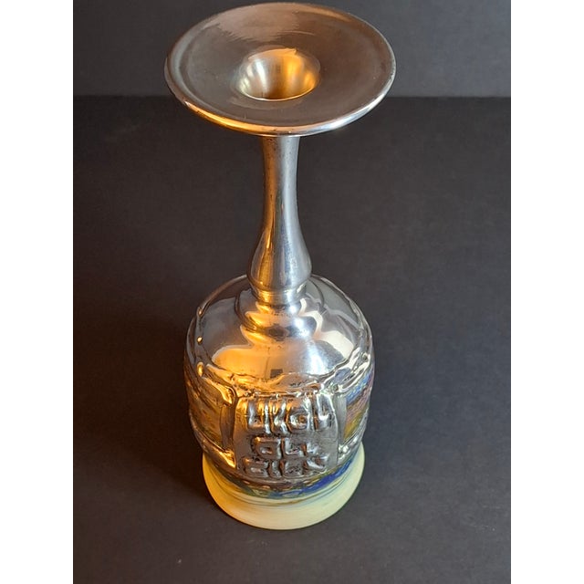 1990s Handcrafted Sterling Silver & Iridescent Art Glass Kiddush Cup - "Borei P'ri Hagafen" Blessing - Judaica Gift For Sale - Image 10 of 18