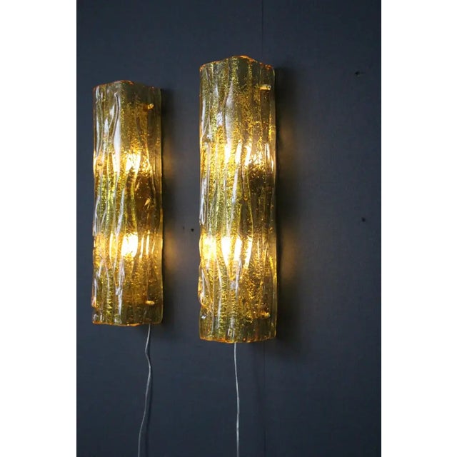 1980s Golden Square Murano Glass Sconces in the style of Mazzega, 1980s, Set of 2 For Sale - Image 5 of 16