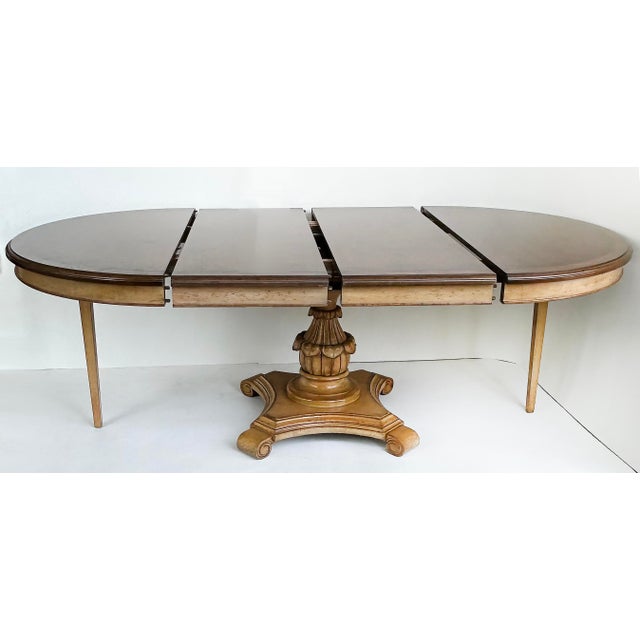 Traditional Carved Pedestal Dining Table, Extends Round to Oval With Two Leaves For Sale - Image 3 of 12