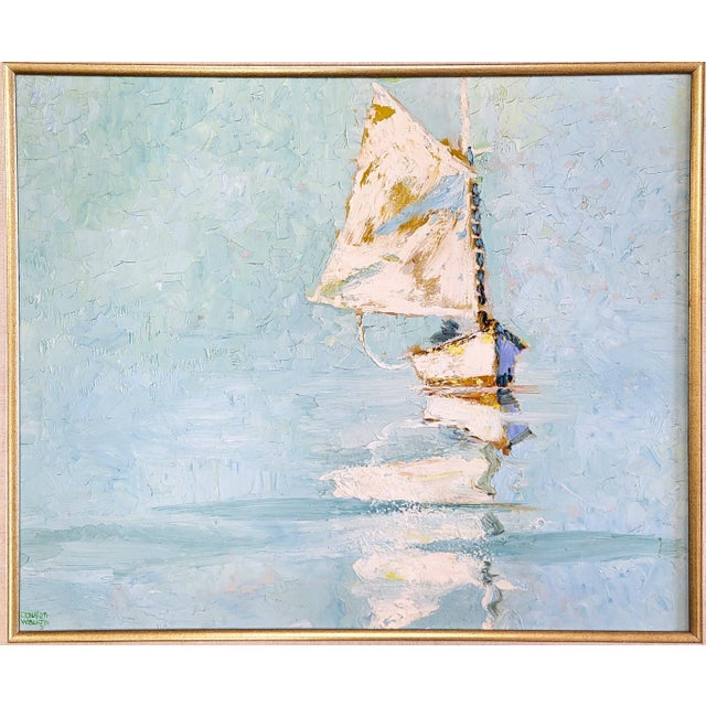 Vintage American Cape Cod Sailboat Oil Painting by Coulton Waugh For Sale - Image 4 of 16