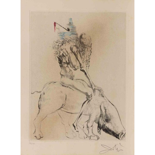 Etching on chamois-colored laid paper, realized by Dalì in 1968/69. Plate from "Faust (La Nuit de Walpurgis), published by...