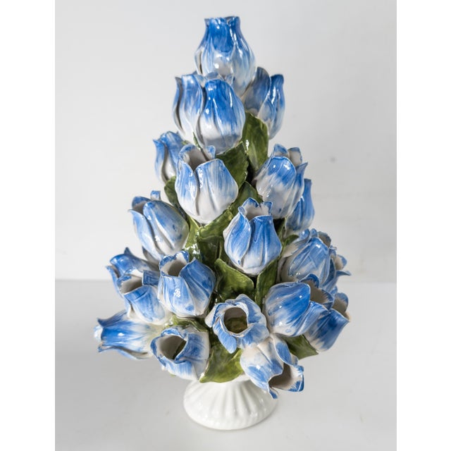 Mid 20th Century Mid-Century Italian Faience Majolica Floral Tulipiere Decorative Vase, Signed For Sale - Image 5 of 15