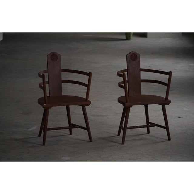 Scandinavian Folk Art Wooden Armchairs with Hand-Carved Motifs, 1920s, Set of 2 For Sale - Image 14 of 18