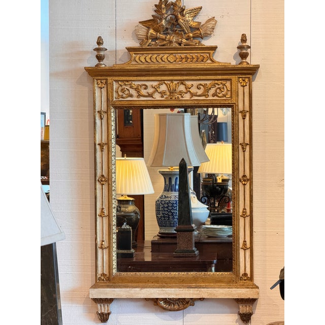 French 1950s Louis XVI Style LaBarge Mirror With Gilded Crest For Sale - Image 3 of 9