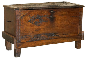 Antique 18th Century Six Plank Heavily Burred Chestnut Chest, 1760s