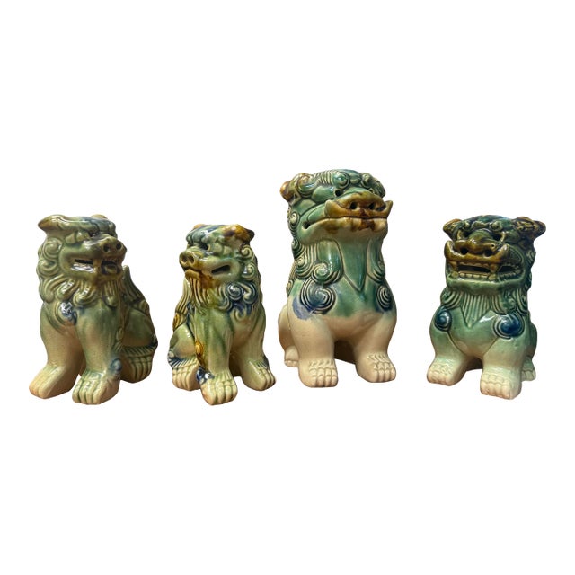 Vintage Mid-Century Ceramic Polychrome Foo Dogs - Set of 4 For Sale