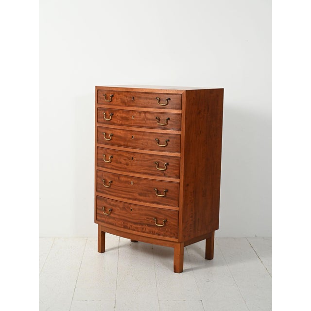 Scandinavian Mahogany Chest of Drawers with Brass Handles, 1940s For Sale - Image 4 of 11