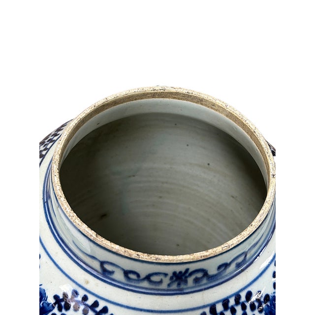Blue 20" Chinese Blue White Flower Vases Scroll Leafy Pattern Porcelain Temple General Jar For Sale - Image 8 of 11