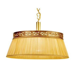 Brass Chandelier Fabric Shade Light For Sale