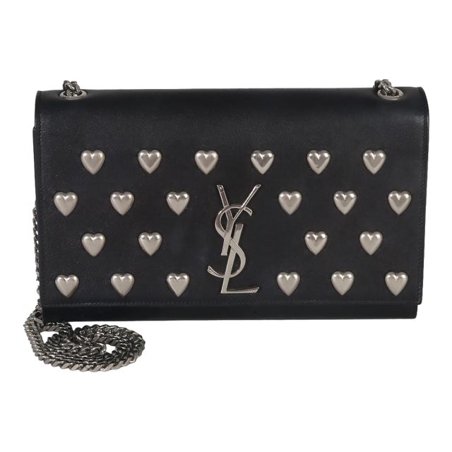 Black Smooth Calfskin Studded Heart Medium Kate Chain Bag For Sale
