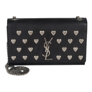 Black Smooth Calfskin Studded Heart Medium Kate Chain Bag
