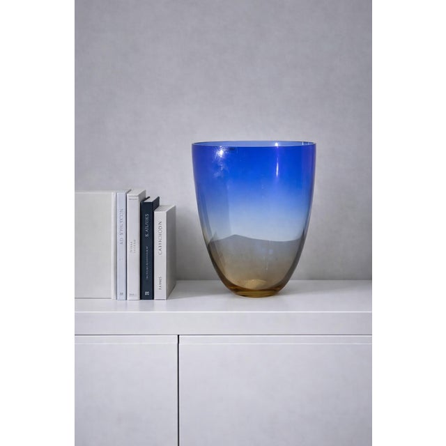 Large Postmodern Blue Murano Vase from Alfredo Barbini, 1990s, in Flawless conditions. Designed 1990 to 1999 This piece...