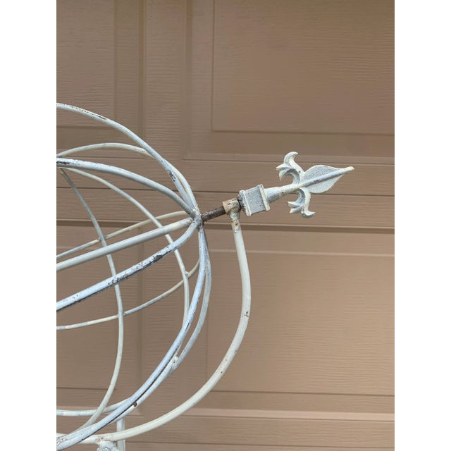 Metal Large Classical White Cast Iron Armillary Sphere Garden Sculpture on Stand, English Country Estate Decor For Sale - Image 7 of 11