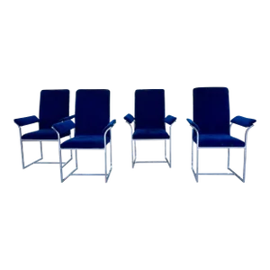 1960s Mid-Century Chrome Dining Chairs Styled After Milo Baughman - Set of 4