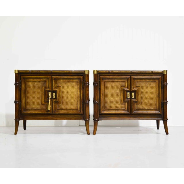 Paint to Order Mid Century Faux Bamboo Nightstands by Stanley Furniture - A Pair For Sale - Image 12 of 13