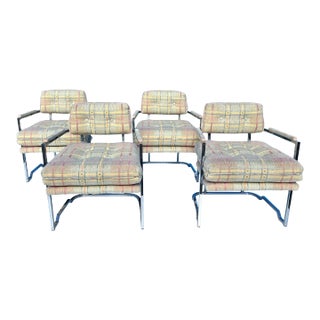 Postmodern Chrome and Plaid Dining Chairs - Set of 4 For Sale