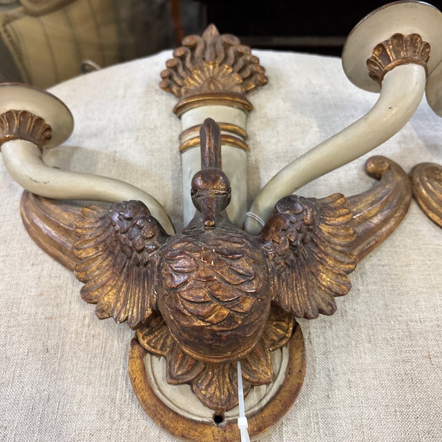 Pair of French 19th Century Carved Swan Sconces For Sale - Image 10 of 12