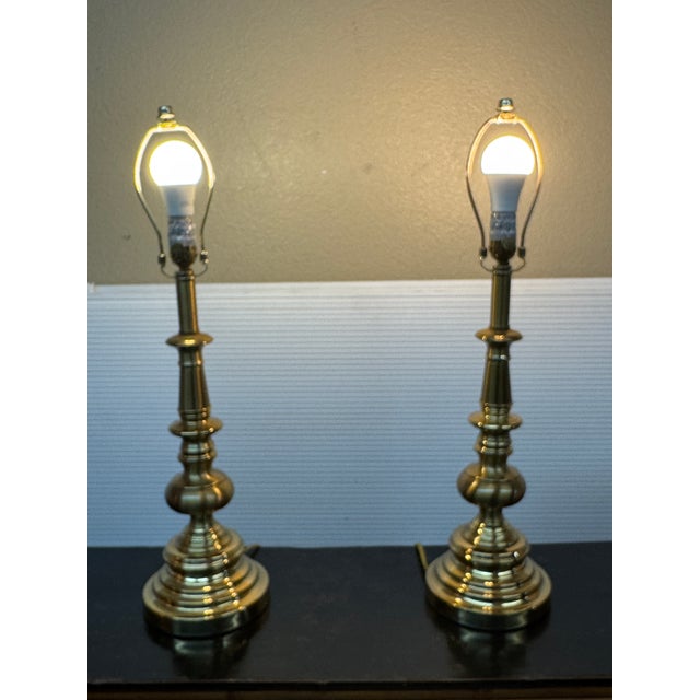 Late 20th Century Stiffel Cast Brass Table Lamps, Pair For Sale - Image 10 of 12