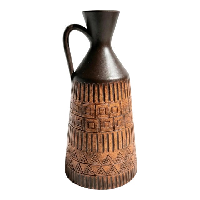 Mid Century Carved German Pottery Vase - H. Spycher Ostermundigen For Sale