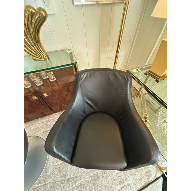Vintage Danish Bolia Black Leather Swivel Club Chairs For Sale - Image 9 of 14