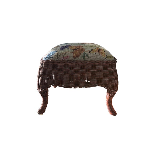 Wood Vintage Wicker and Needdlep;oint Footstool For Sale - Image 7 of 7