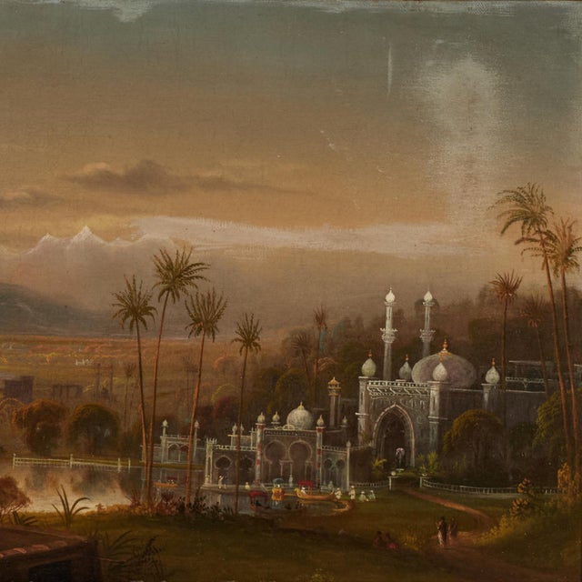 Wood Antique Painting of an India Landscape With a Temple by Daniel C. Grose For Sale - Image 7 of 13
