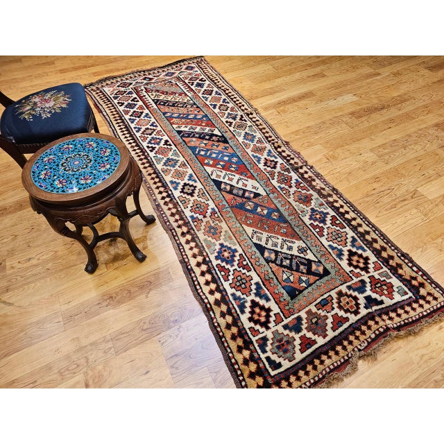 19th Century Gendje Kazak Runner, Hand-Knotted, Wool Pile, Caucasus, 4' x 9' For Sale In Chicago - Image 6 of 18