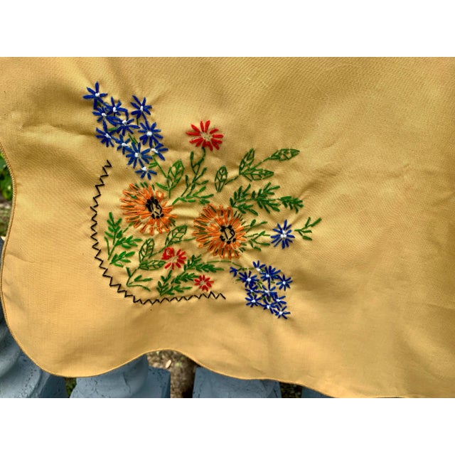 Textile Vintage Handcrafted Hungarian Embroidered Mustard Autumnal Tablecloth 49” X 68” For Sale - Image 7 of 12