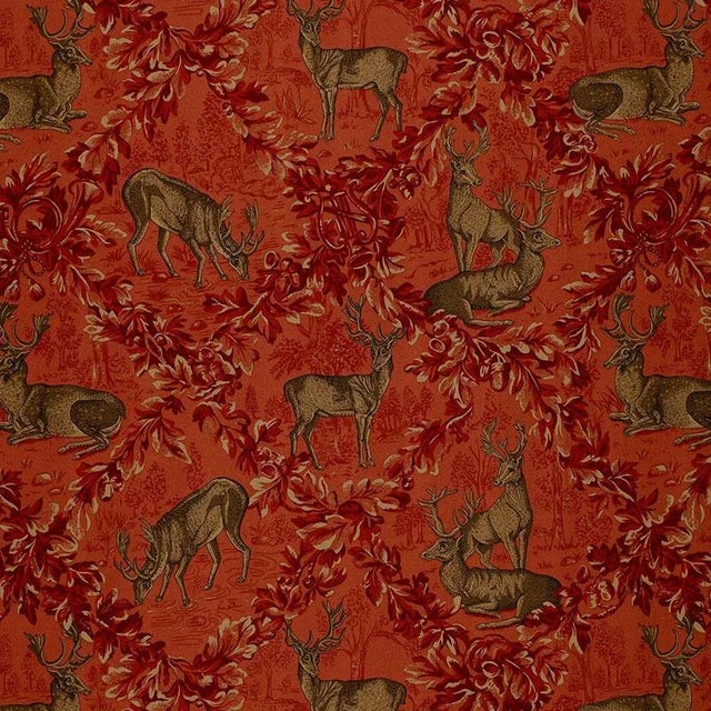 Sample - Schumacher Woburn Meadow Fabric in Red For Sale