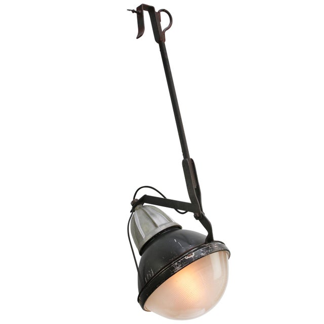 Industrial French Metal Frosted Glass Street Light For Sale - Image 3 of 7