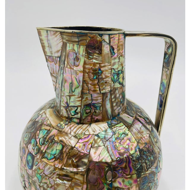 1960s Mexican Modernist Alpaca Silver & Abalone Pitcher, Los Castillo Style For Sale - Image 14 of 16
